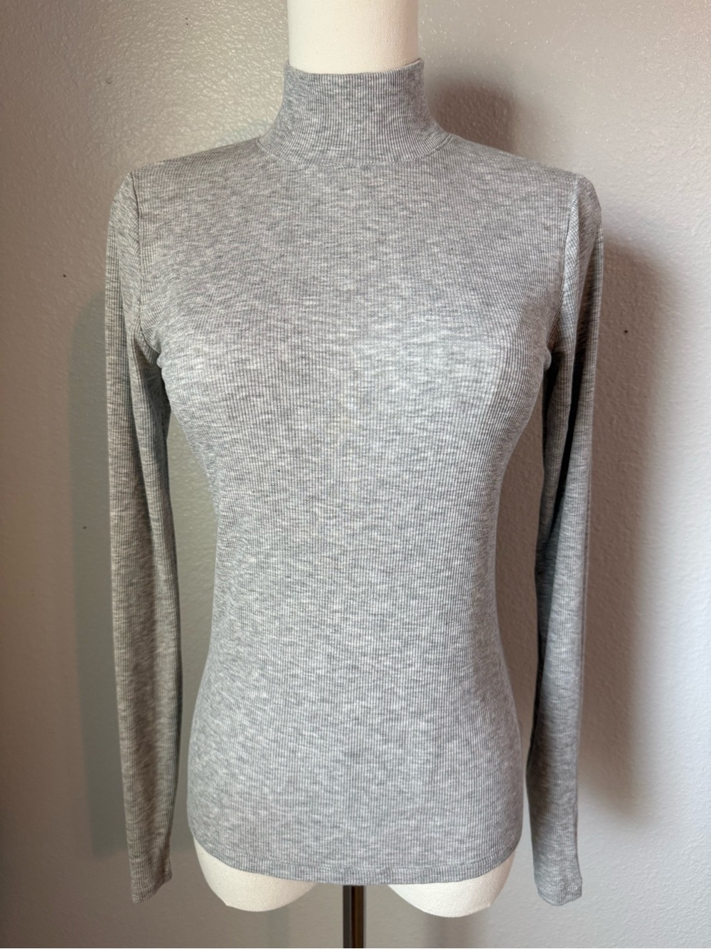 American Eagle Soft & Sexy Rib Mock Neck Long Sleeve Top Heather Gray Small